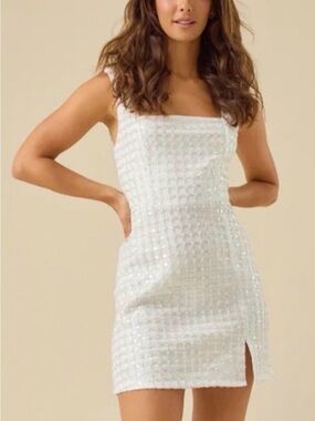 Altar'd State White Sequin Grid Mini Dress